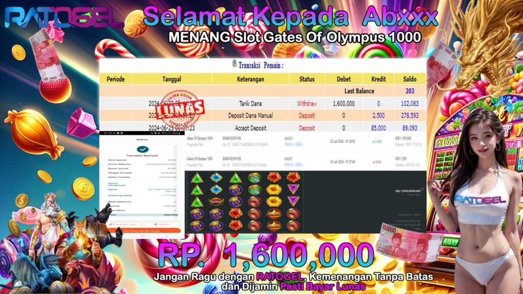 BUKTI JACKPOT SLOT GATES OF OLYMPUS 1000 TERPERCAYA DI INDONESIA TGL 23-06-2024