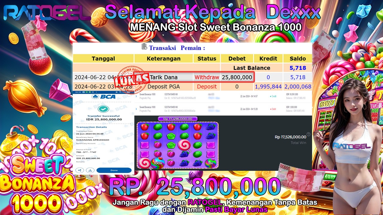 BUKTI JACKPOT SLOT SWEET BONANZA 1000 TERPERCAYA DI INDONESIA TGL 22-06-2024