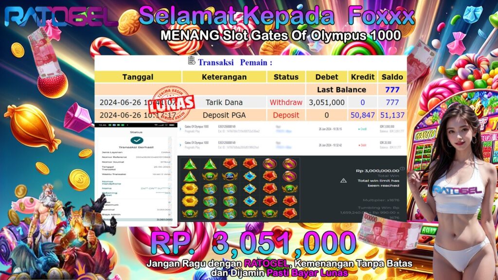 BUKTI JACKPOT SLOT GATES OF OLYMPUS 1000 TERPERCAYA DI INDONESIA TGL 26-06-2024