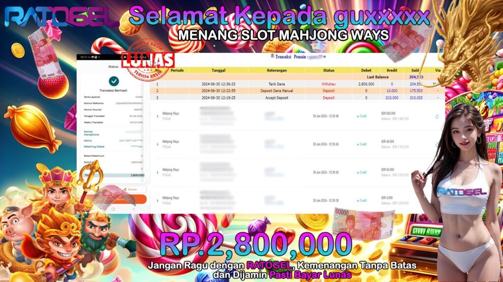 BUKTI JACKPOT SLOT MAHJONG WAYS TERPERCAYA DI INDONESIA TGL 30-06-2024