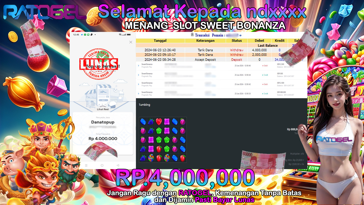 BUKTI JACKPOT SLOT SWEET BONANZA TERPERCAYA DI INDONESIA TGL 23-06-2024