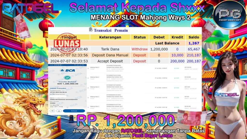 BUKTI JACKPOT SLOT MAHJONG WAYS 2 TERPERCAYA DI INDONESIA TGL 07-07-2024