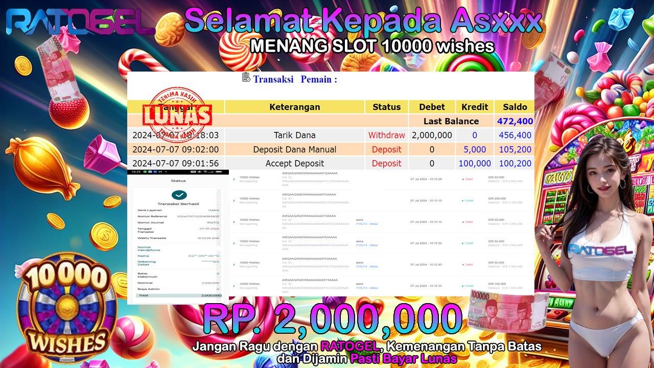 BUKTI JACKPOT SLOT 10000 WISHES TERPERCAYA DI INDONESIA TGL 07-07-2024