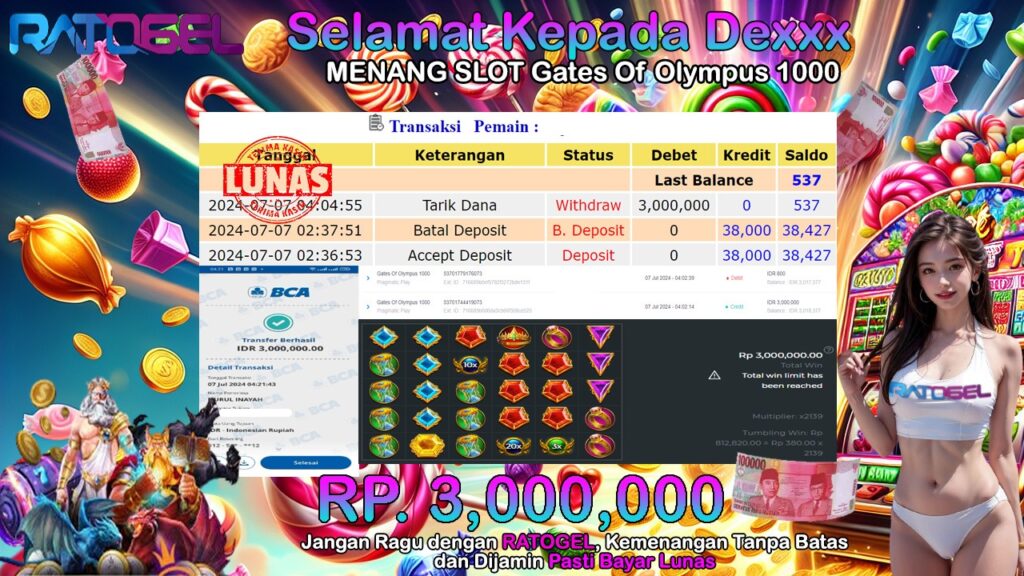 BUKTI JACKPOT SLOT GATES OF OLYMPUS 1000 TERPERCAYA DI INDONESIA TGL 07-07-2024