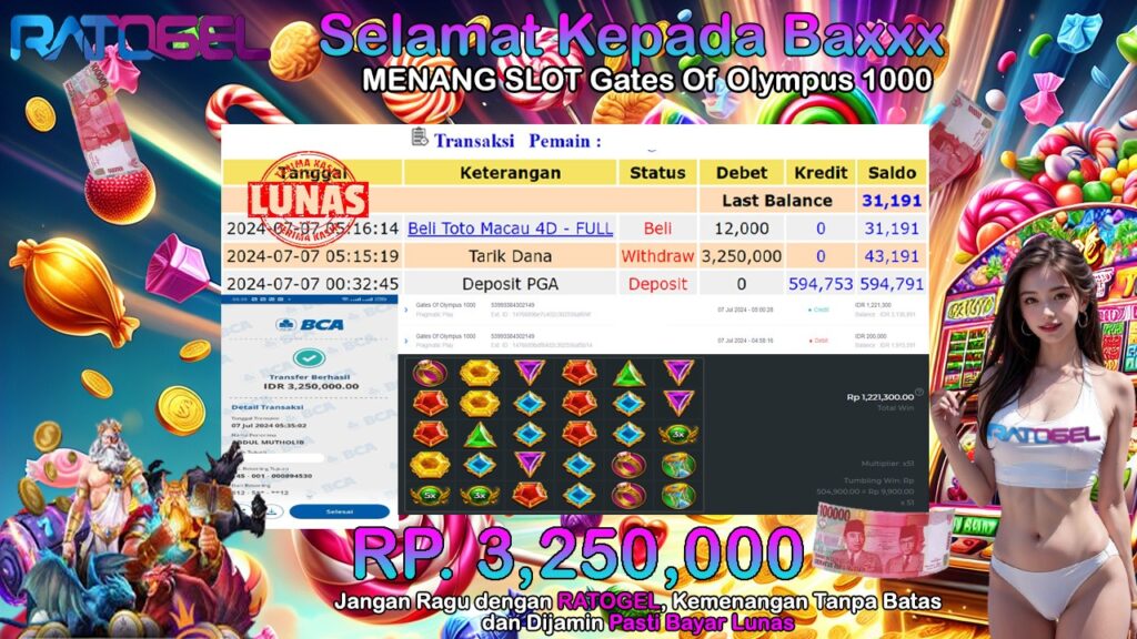 BUKTI JACKPOT SLOT GATES OF OLYMPUS 1000 TERPERCAYA DI INDONESIA TGL 07-07-2024