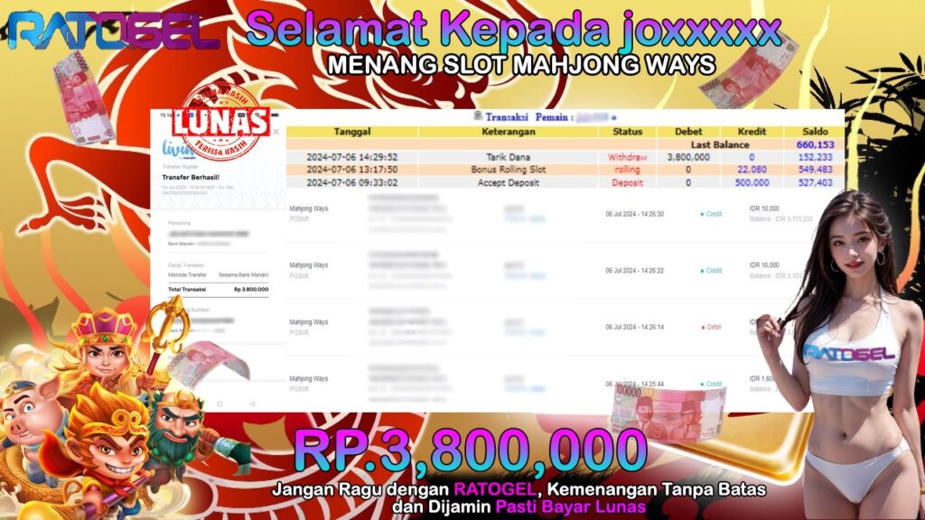 BUKTI JACKPOT SLOT MAHJONG WAYS TERPERCAYA DI INDONESIA TGL 06-07-2024